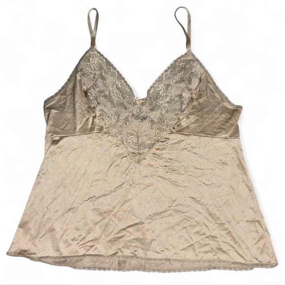 Vanity Fair Vintage Beige Satin Lace Camisole Tank Top - Picture 1 of 5